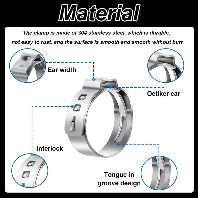 Seept 62Pcs 7 Sizes 304 Stainless Steel Single Ear Hose Clamps 6-23.5mm Crimp Hose Clamps Assortment Kit Perfect for Automotive/Home Appliance/Water Pipe and Fuel Line - Image 3
